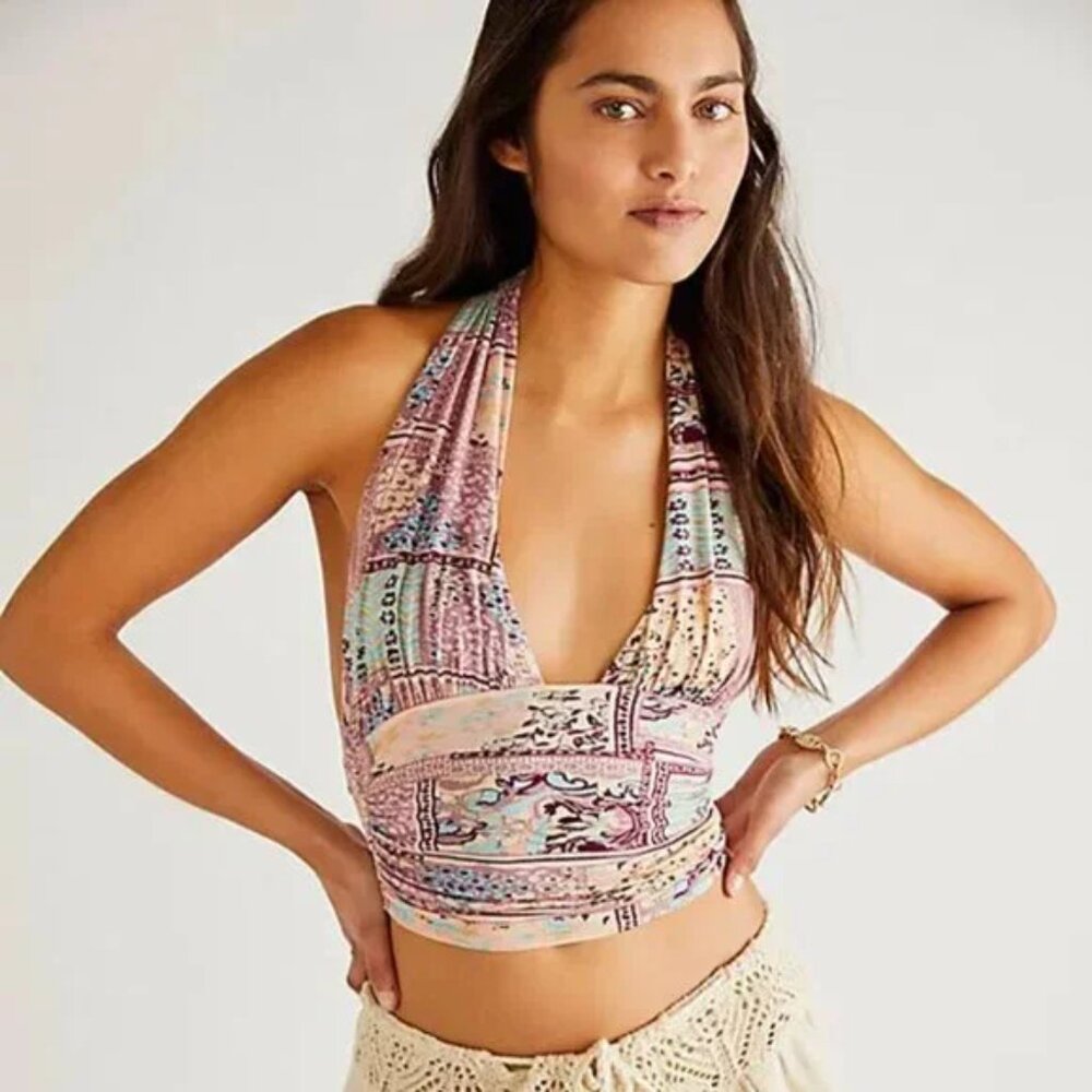 Free People Heather Printed Halter Top in Lilac Combo